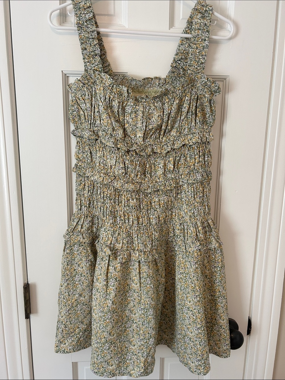 Smocked Floral Mini Dress in Light Green